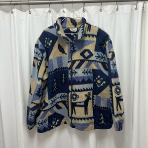 Teddi Abstract Fleece Jacket in Blue and Beige